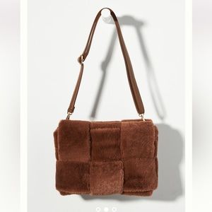 ANTHROPOLOGIE faux fur woven bag crossbody clutch NWT women’s